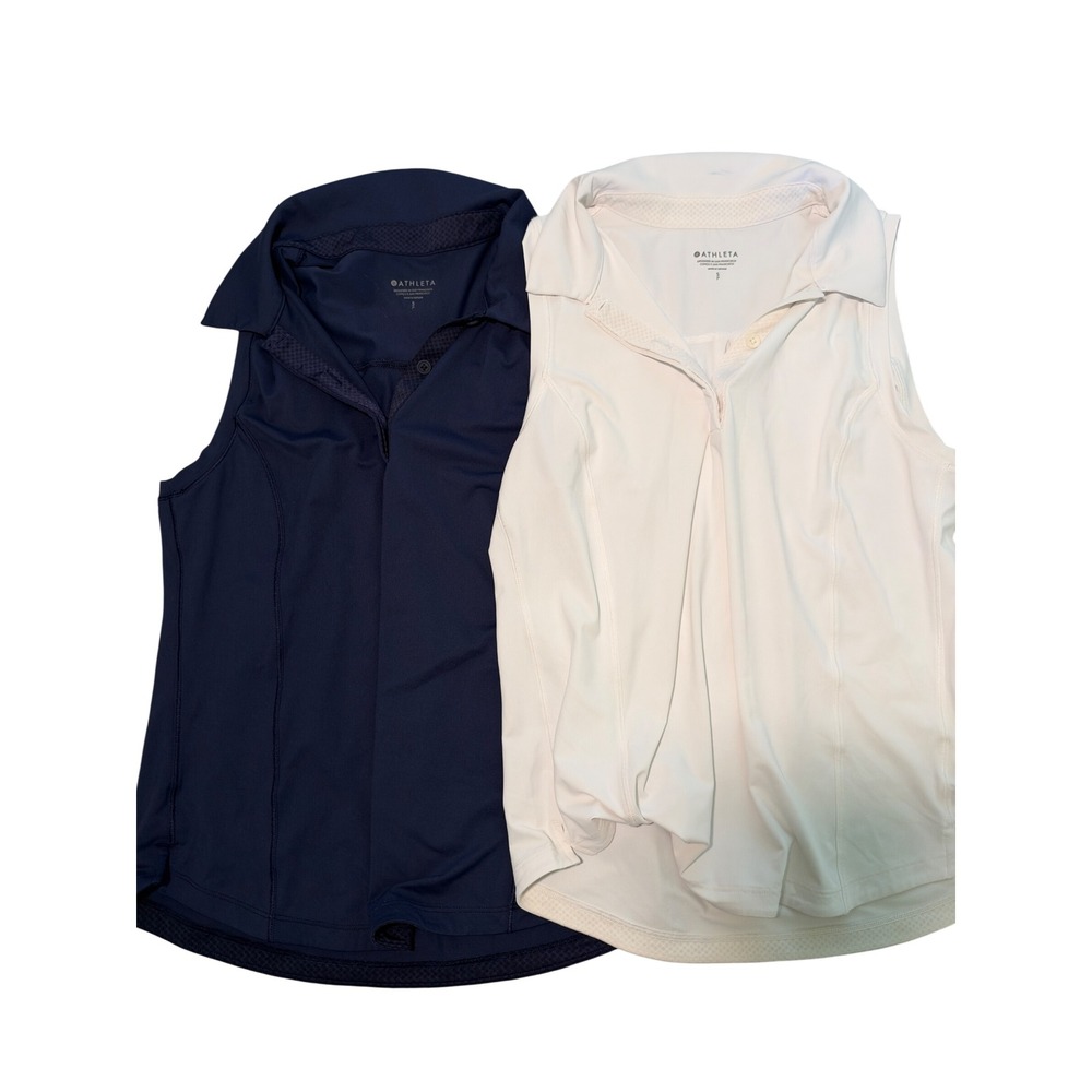 Athleta Sleeveless Polo Shirt Bundle Navy White Size Small 2 Pack Golf Tennis
